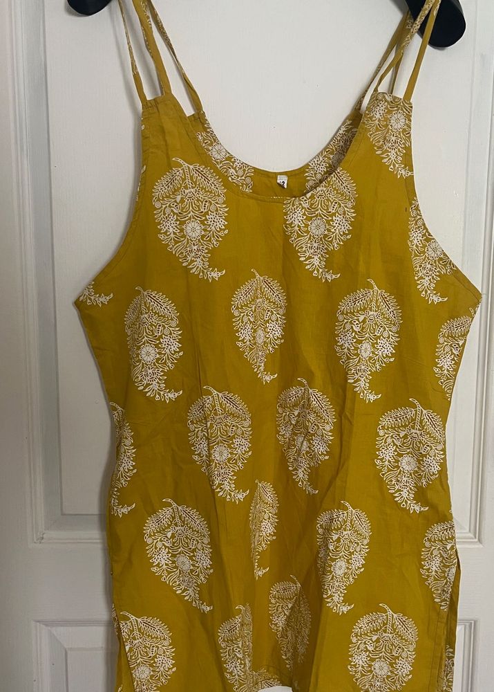 Mustard Yellow Kurta with White Print