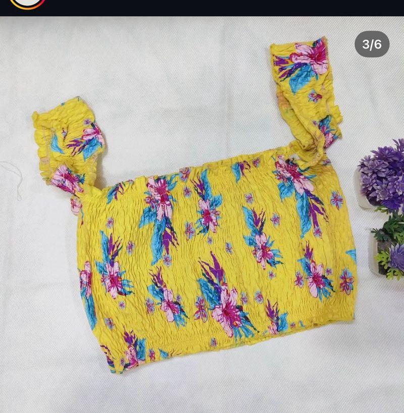 Yellow Floral Smocked Crop Top