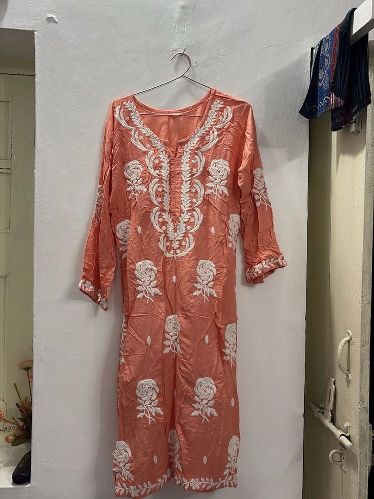 Elegant Embroidered Peach Kurta