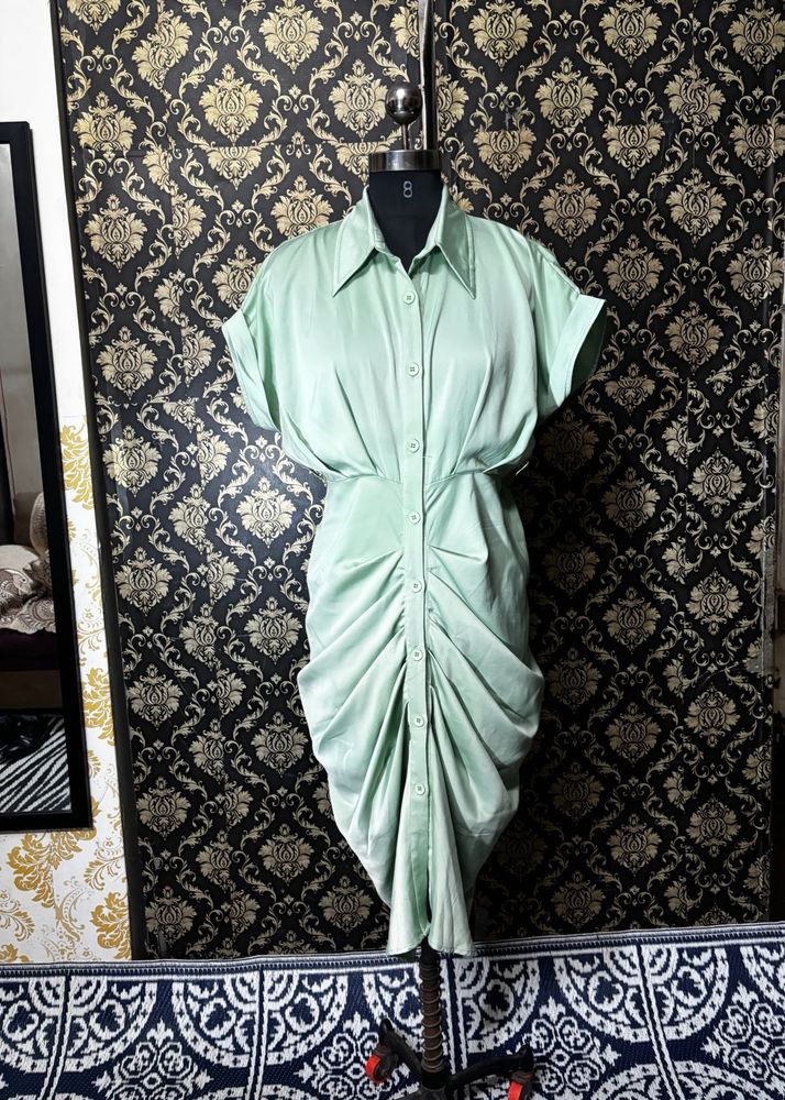 Mint Green Ruched Shirt Dress