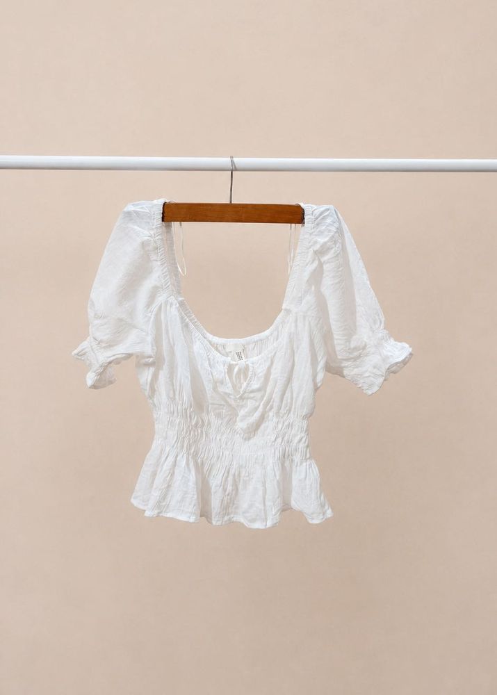 Chic White Puff Sleeve Smocked Top