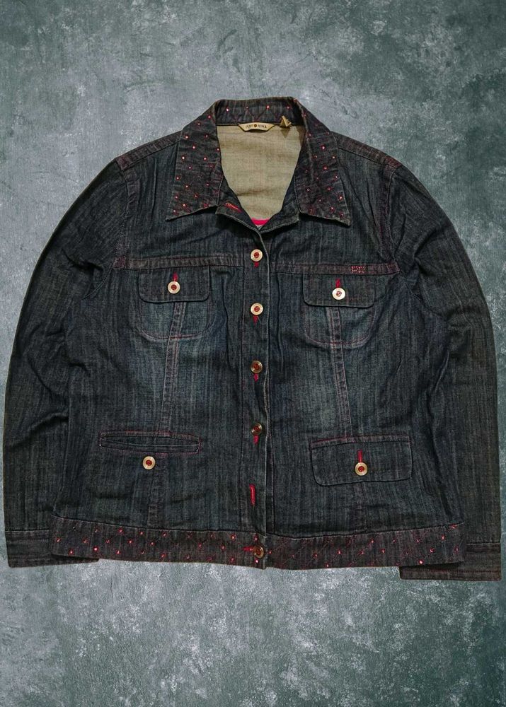 Punt Roma 2000s Rhinestone Women Denim Jacket