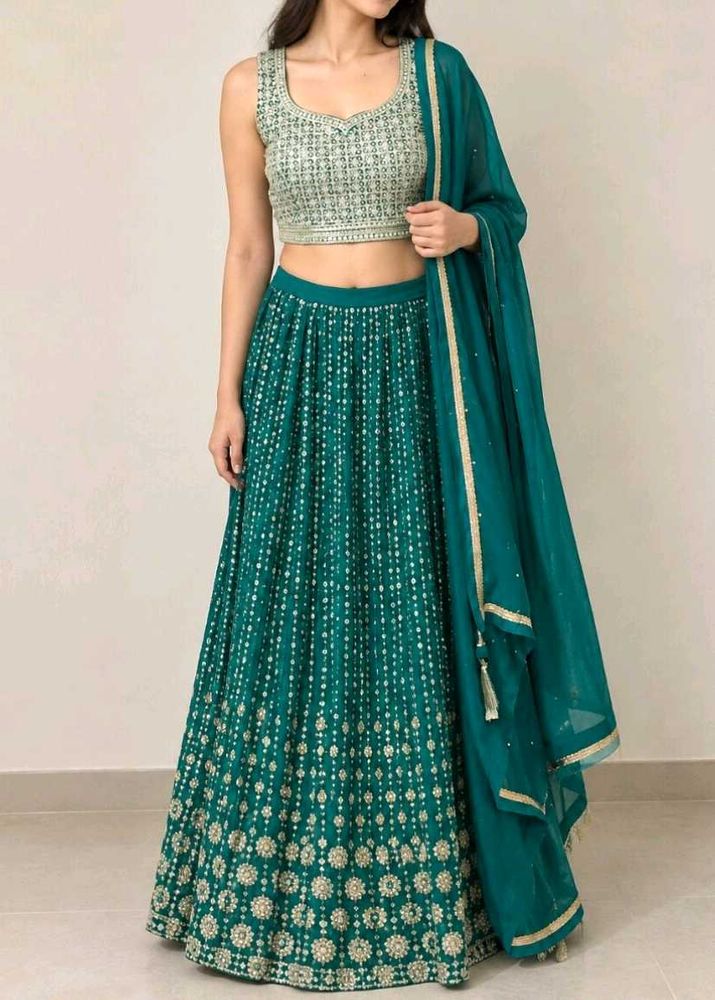 Beautiful Green Embroidered Lehenga Set