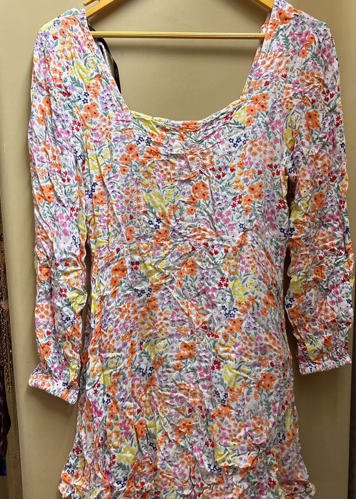 Floral Print Square Neck Midi Dress