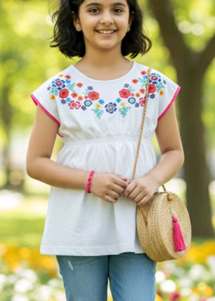 12-14 year Adorable Floral Embroidered Top