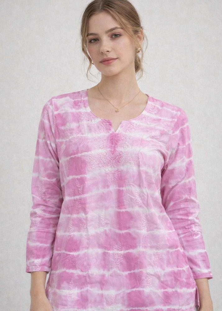 Pink Tie-Dye Embroidered Kurta
