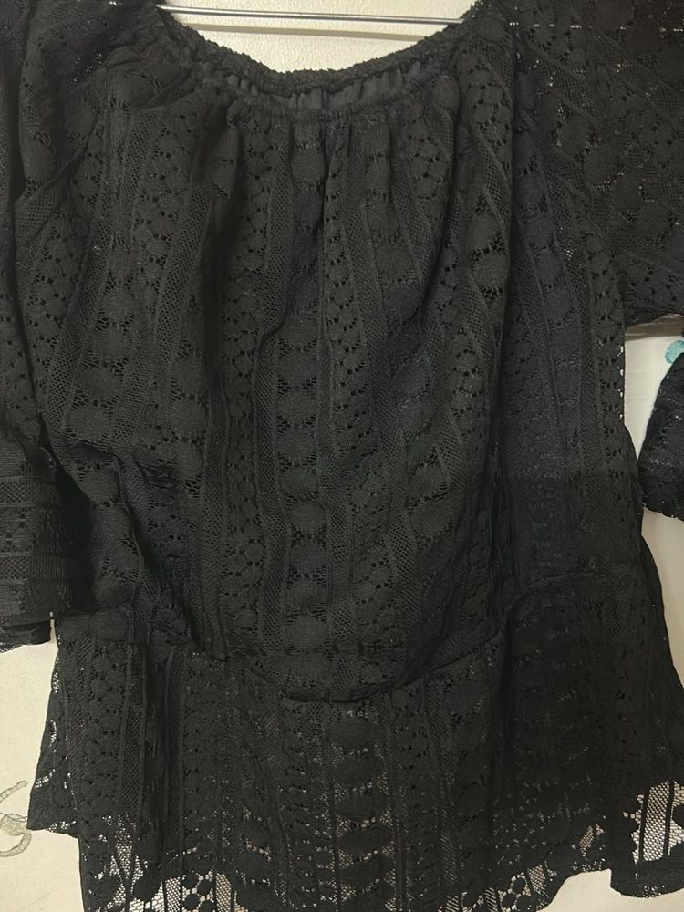 Black Lace Off-Shoulder Top