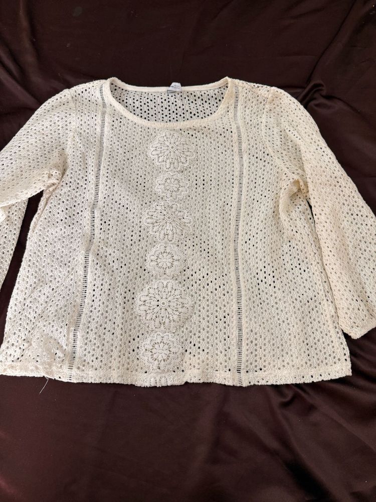 Chic Cream Crocheted Top