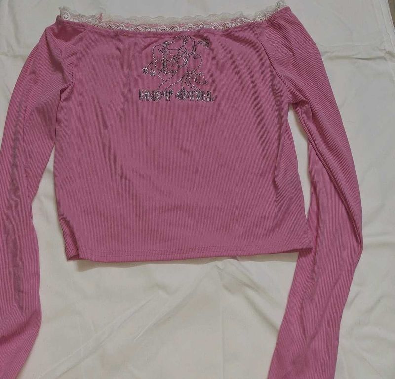 Pink Off-Shoulder Crop Top