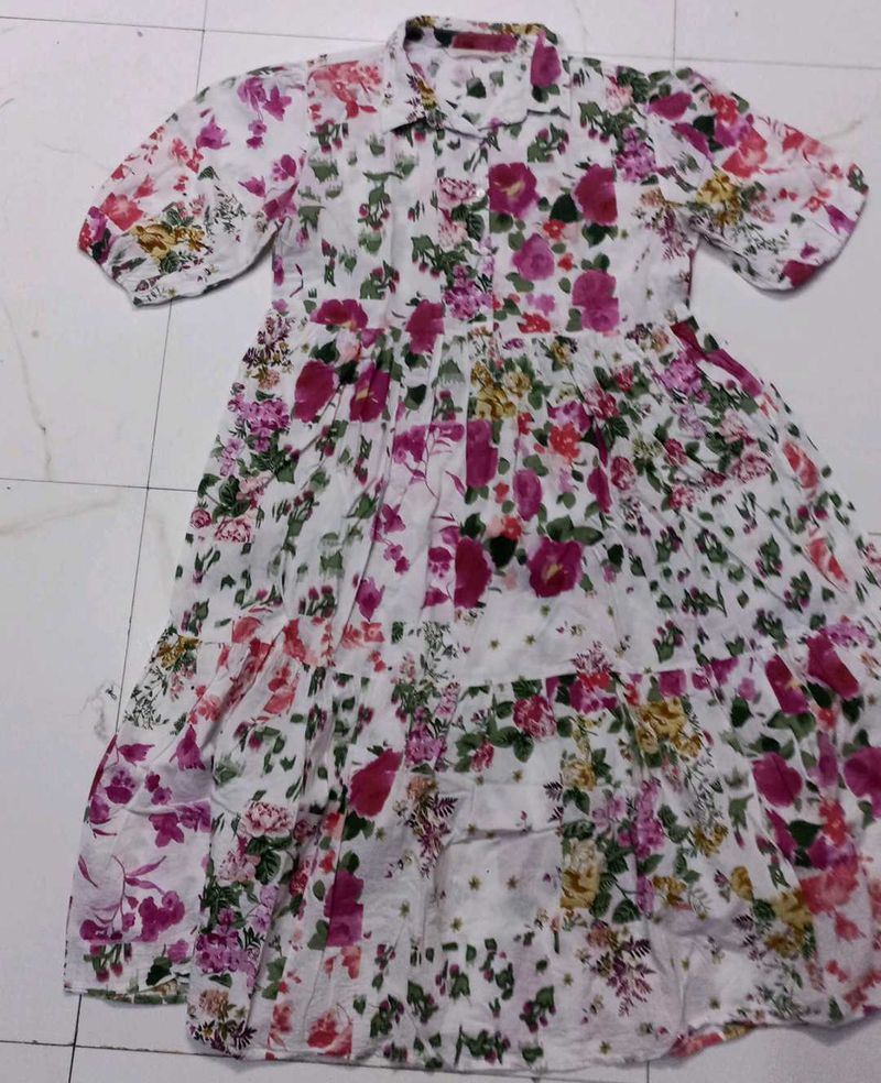 Flowy Floral Print Midi Dress