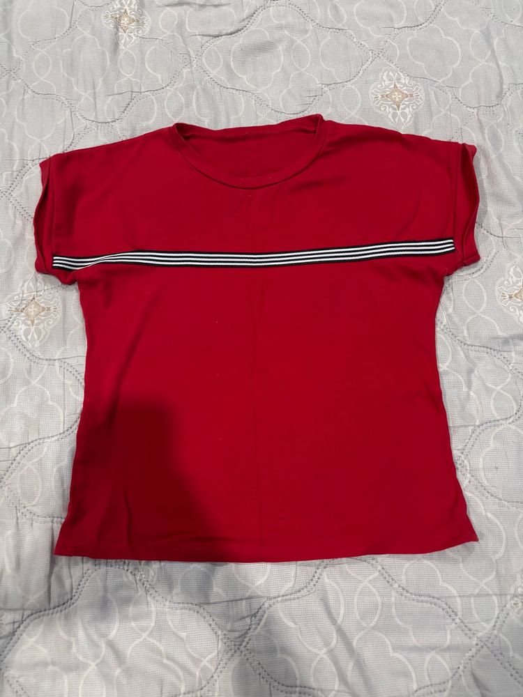 Red Striped Casual T-Shirt