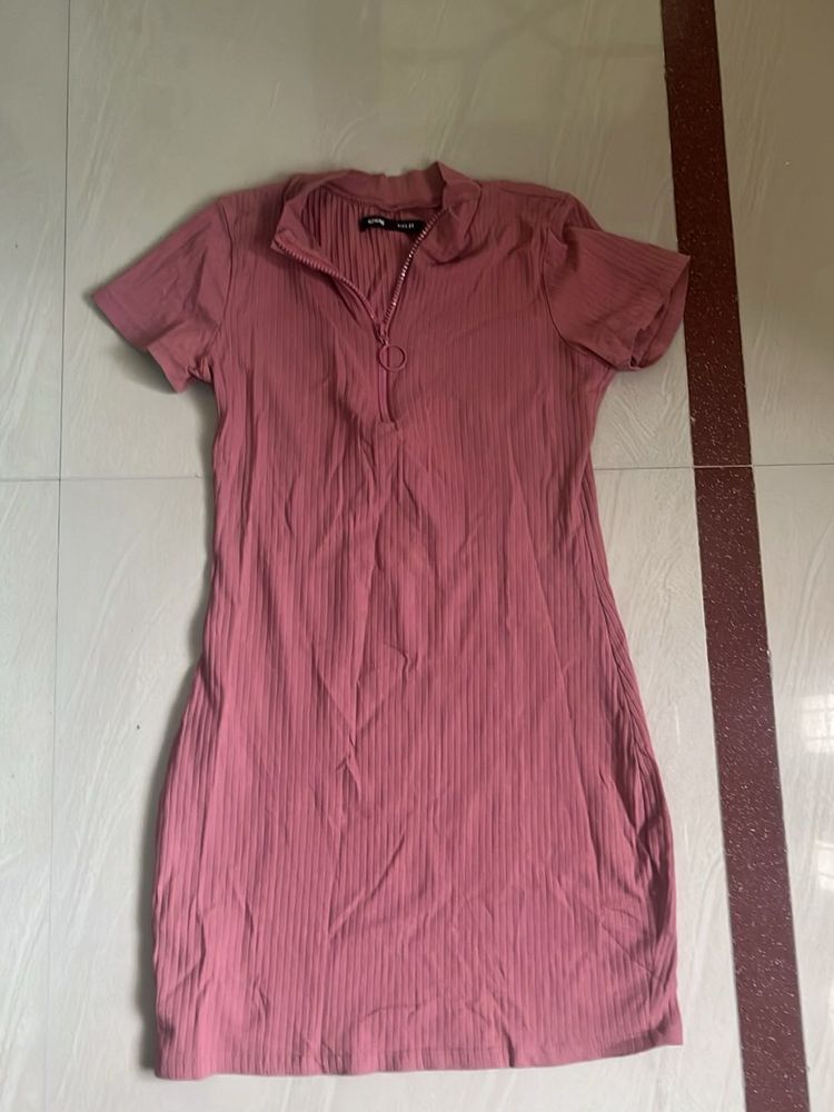 Ribbed Zipper Neck Bodycon Dress