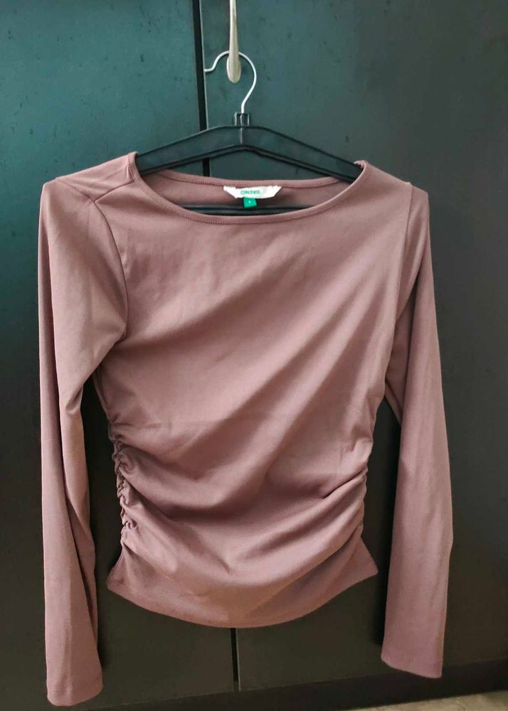 brown fitted ruched waist top 🔥
