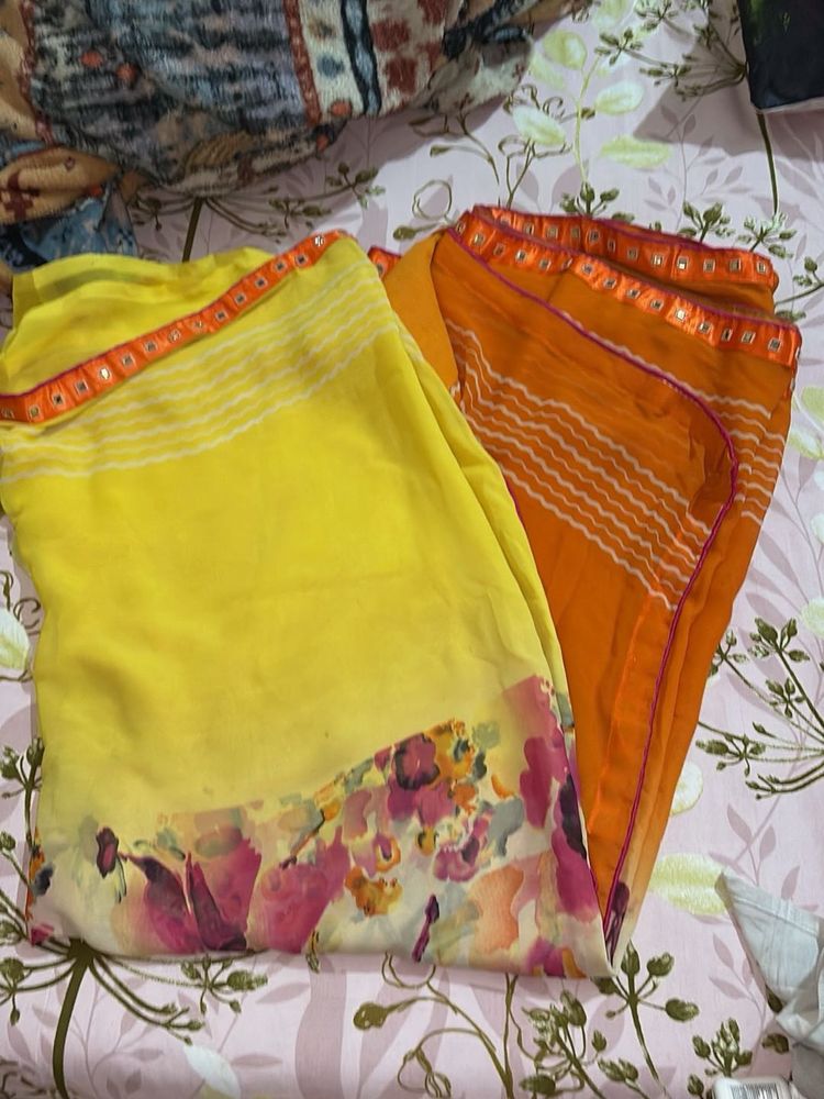 Vibrant Yellow &amp; Orange Saree with blouse
