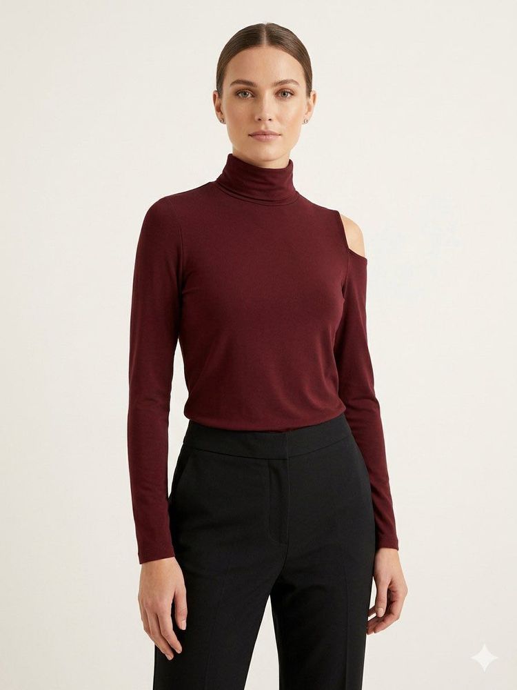 Burgundy Cold Shoulder Turtleneck Top