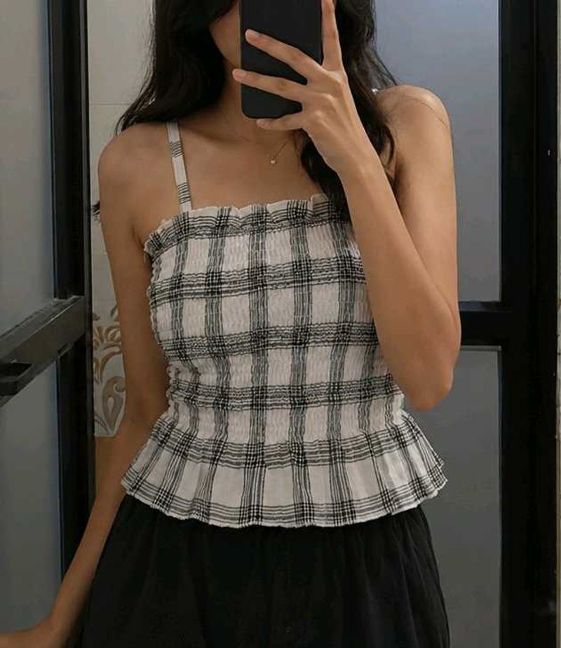 Chic Plaid Smocked Camisole Top