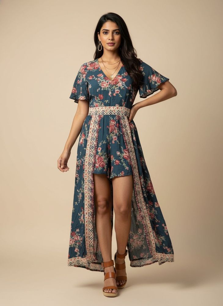 Bohemian Floral Romper front short pants