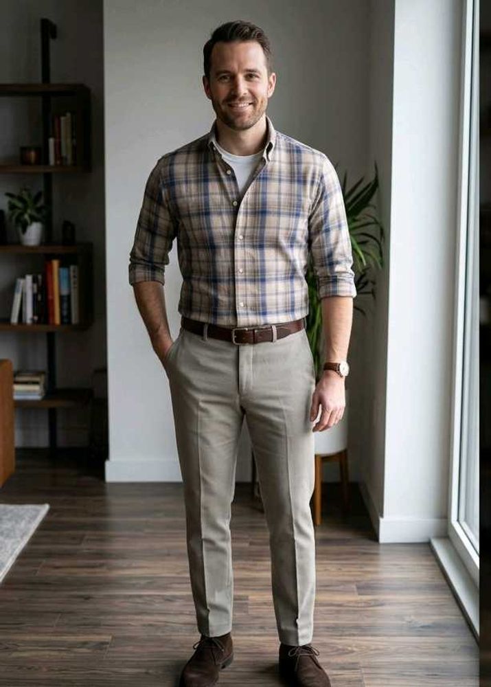 Men's Classic Plaid Button-Down Shirt and Pant