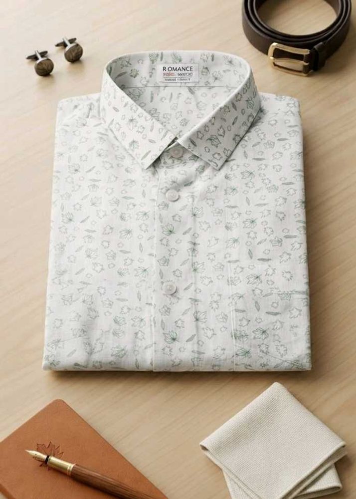 New Men's White Printed Casual Shirt