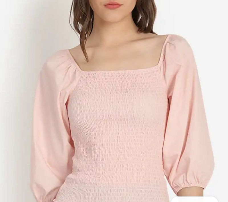 Smocked Square Neck Puff Sleeve Top