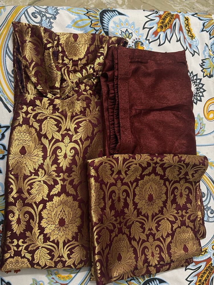Elegant Brocade Suit - Rich Maroon &amp; Gold