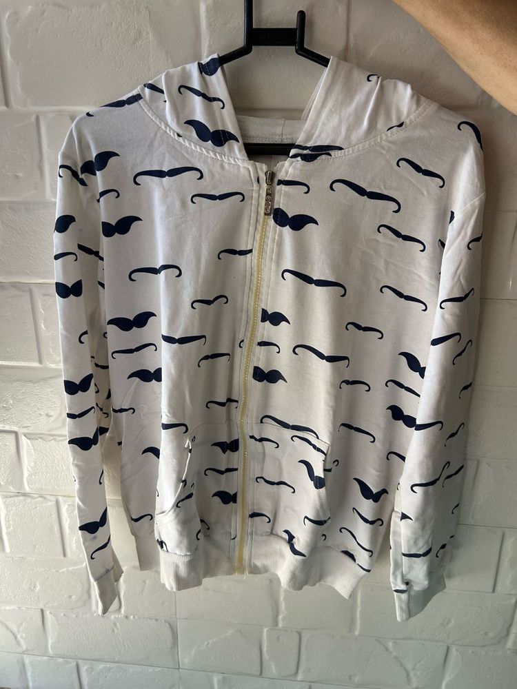 🤍 Cute Moustache Print Hoodie Jacket