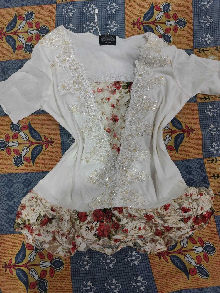 White Embroidered Floral Whimsical Top
