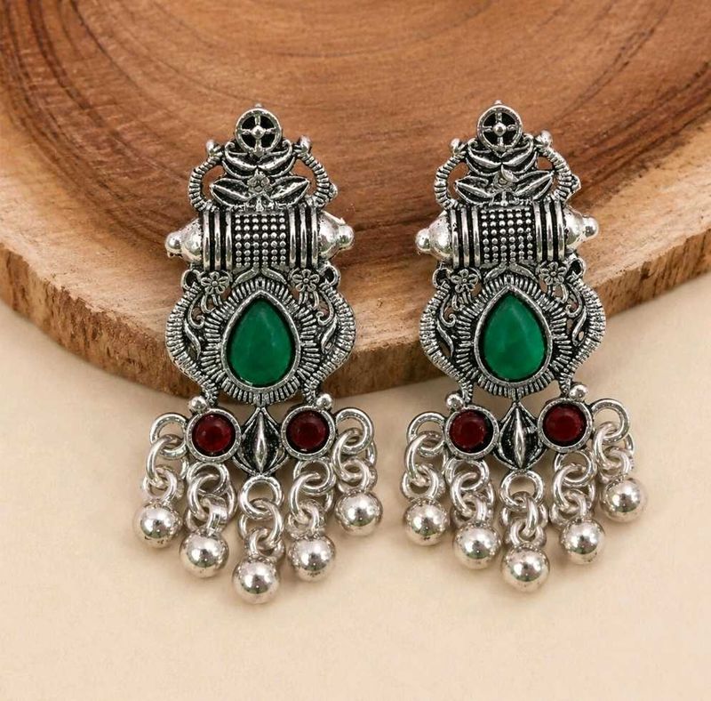 Oxidized Silver Ethnic Earrings