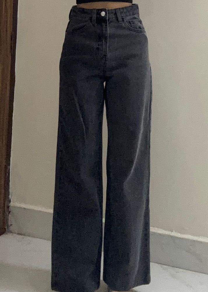 Women's Grey Wide Leg Jeans