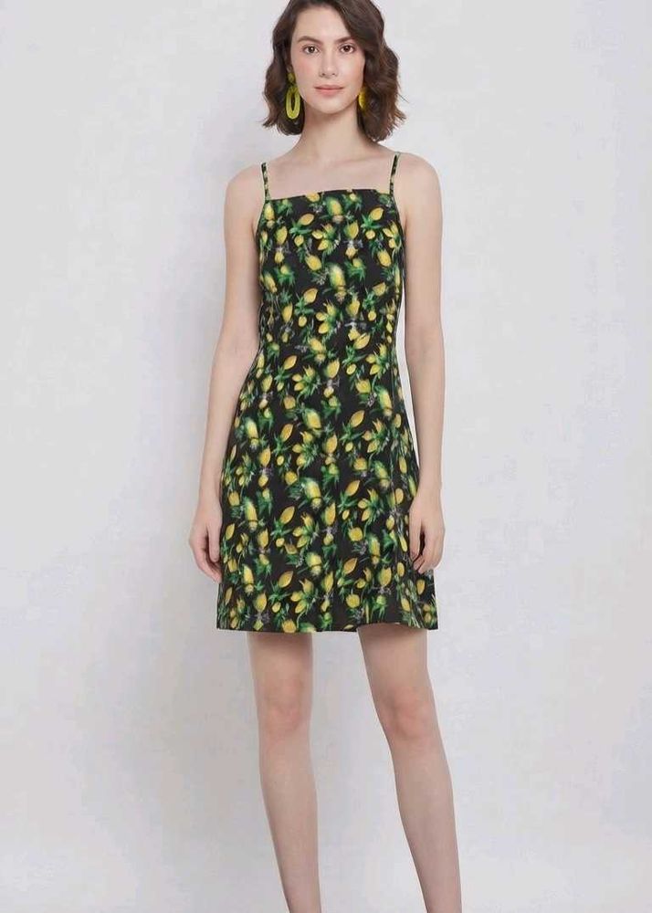 🍋 Cute Lemon Print Strappy Short Dress