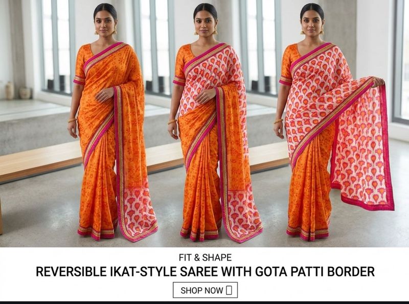 Vibrant Orange &amp; Pink Saree