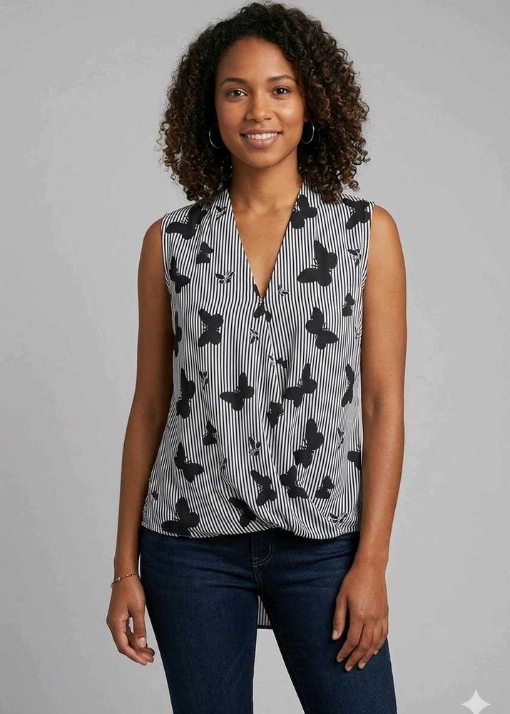Chic Butterfly Print Sleeveless Top