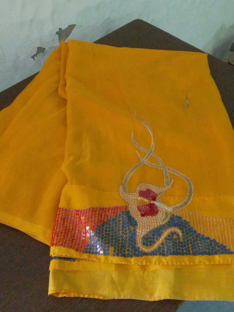 Vibrant Yellow Saree with Embellished Border