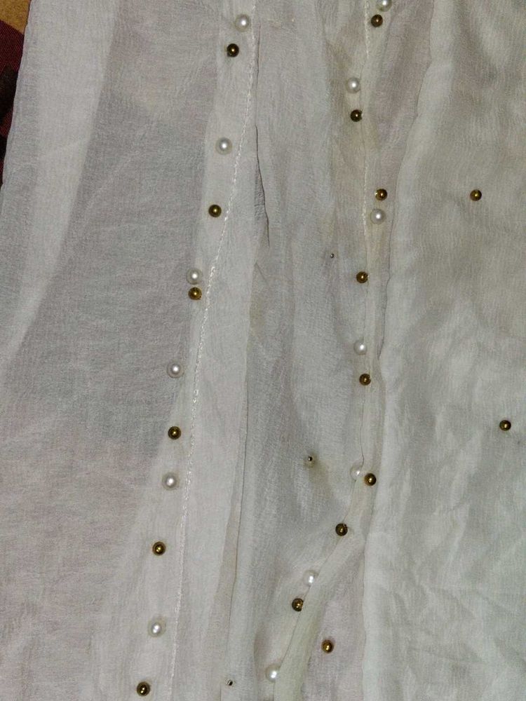 Elegant White Beaded  Dupatta