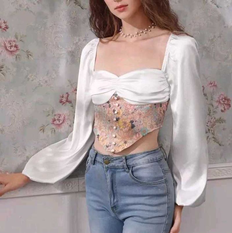 Satin Floral Corset Crop Top