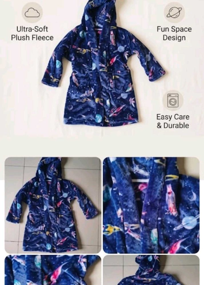 Kids Space Print Hooded Robe