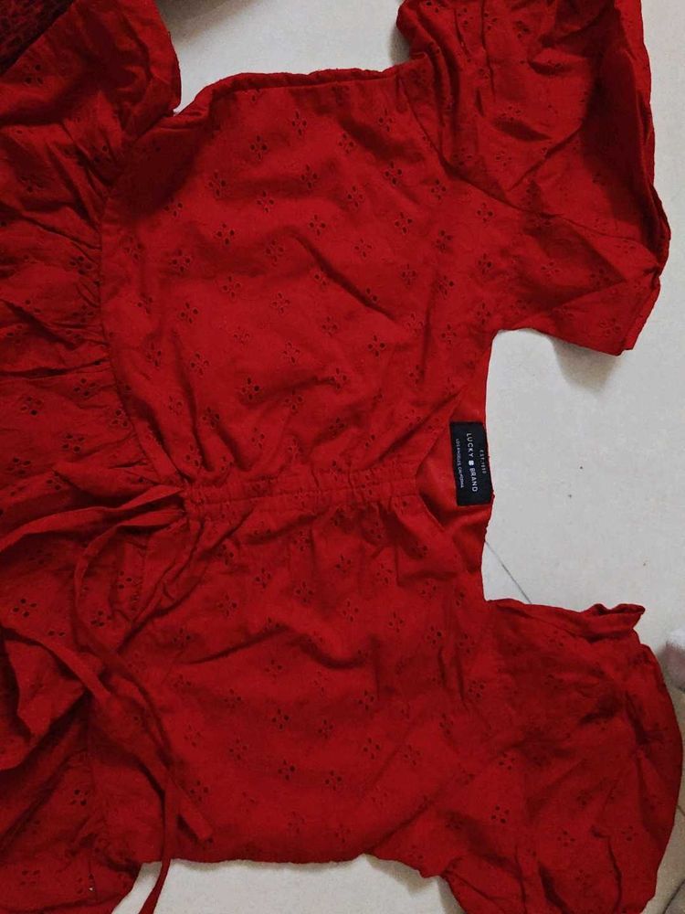 Chic Red Eyelet Top
