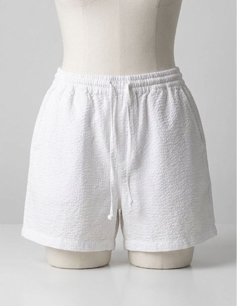 White Textured Shorts