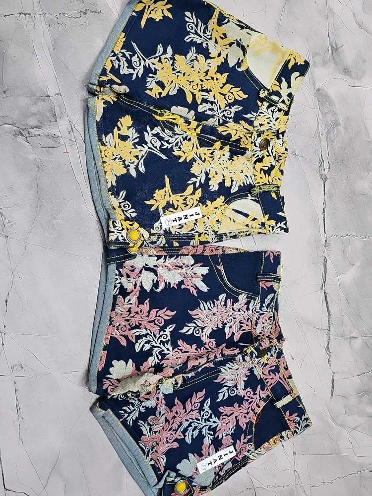 Floral Print Denim Shorts