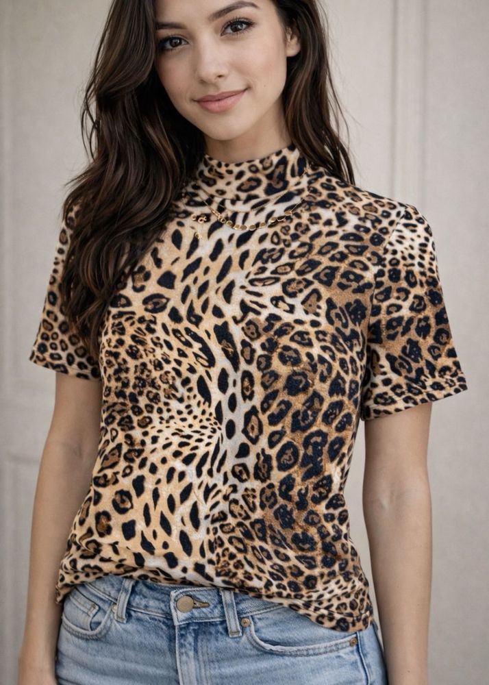Chic Leopard Print Mock Neck Top