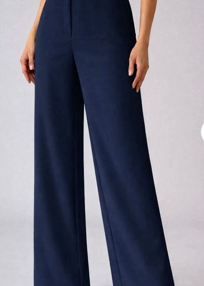 Navy Wide-Leg Trousers