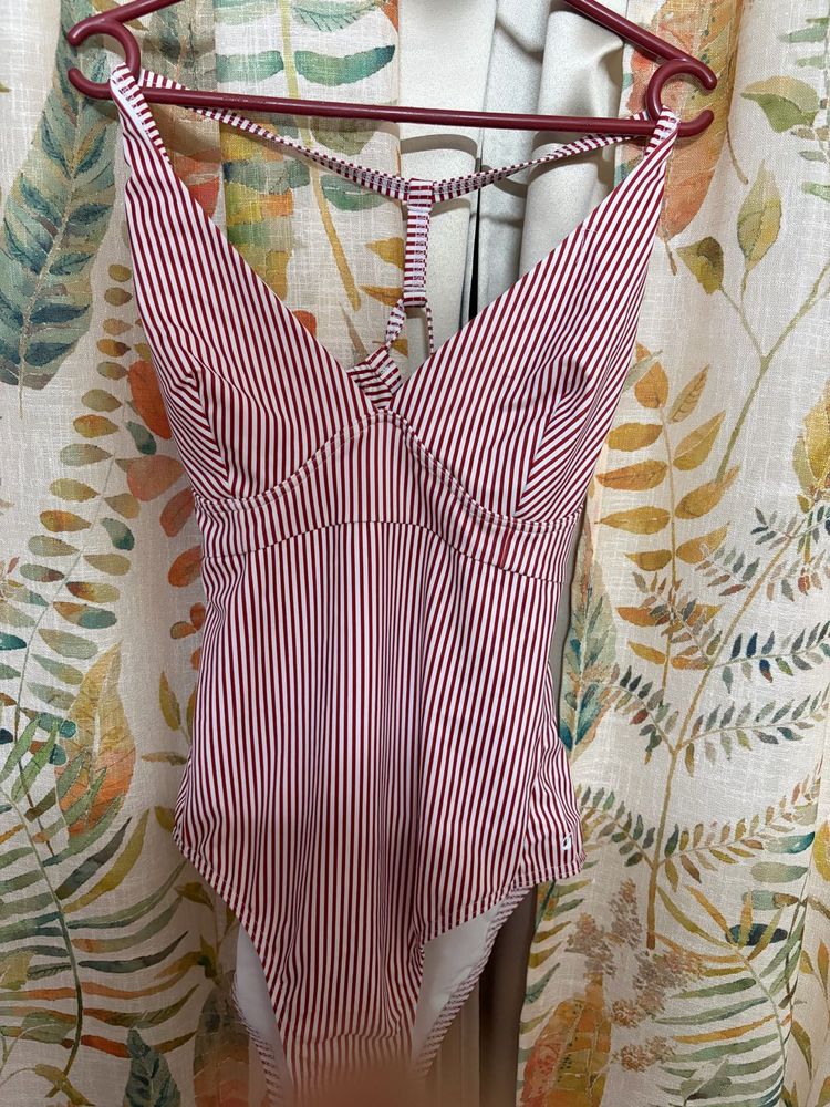 Red &amp; White Striped One-Piece Swimsuit