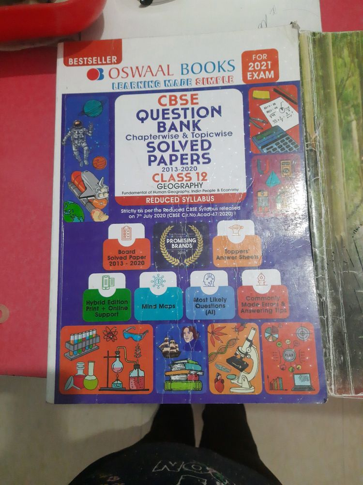 geography class 12 book, face cream, paint brush