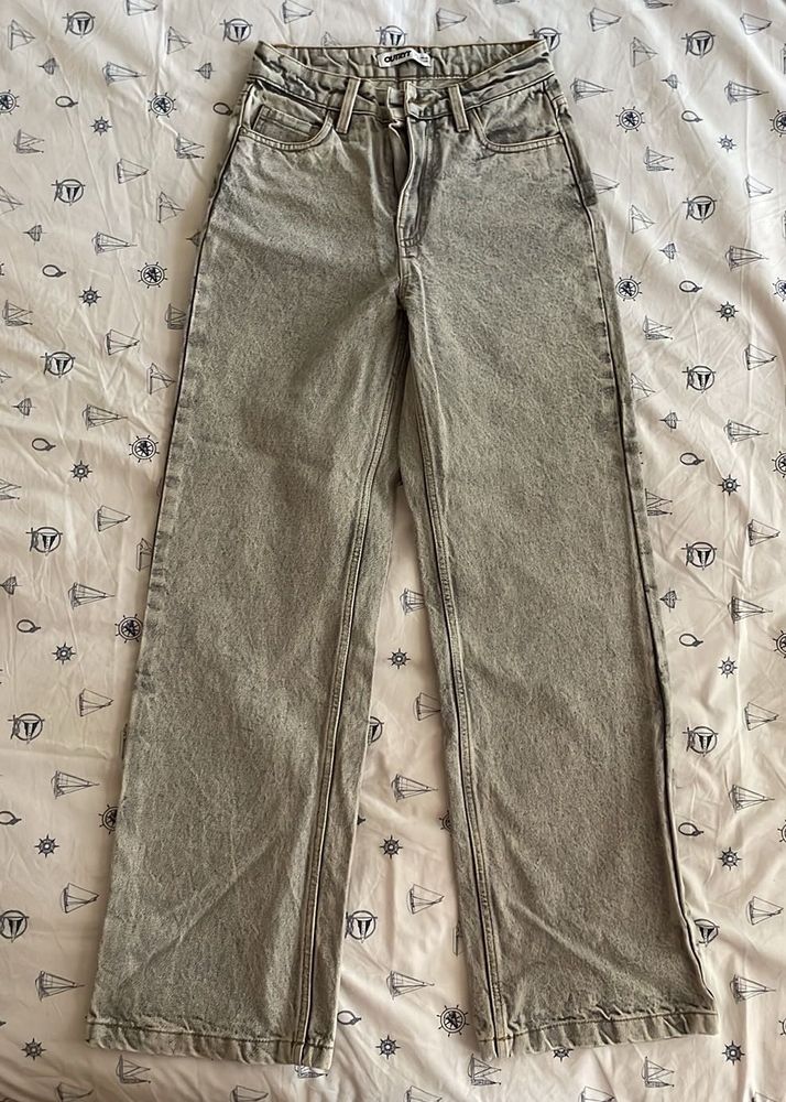 Grey Wide Leg Denim Jeans
