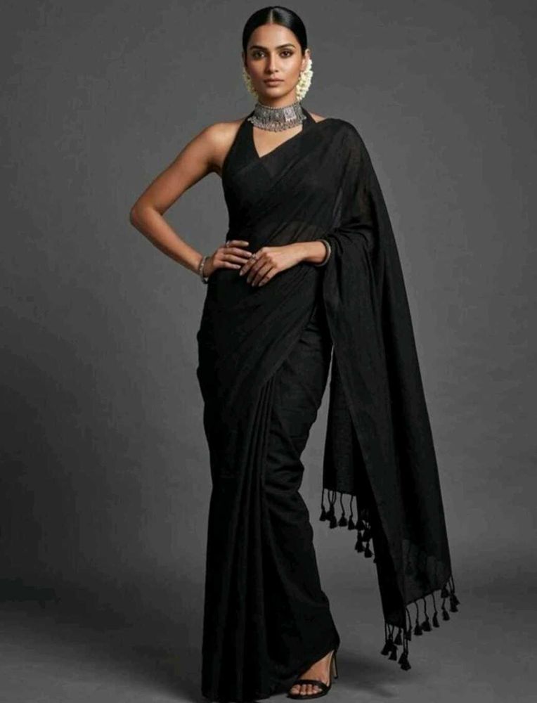 Elegant Black Cotton Saree