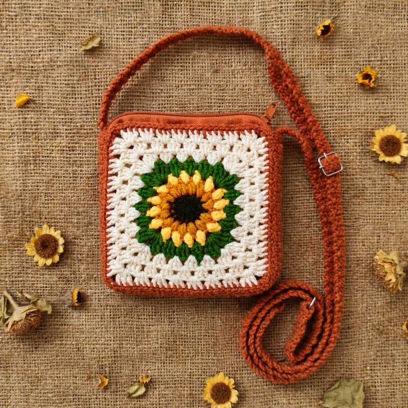 Handmade Crochet Sunflower Bag