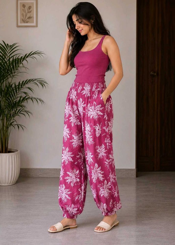 Maroon Floral Print Palazzos