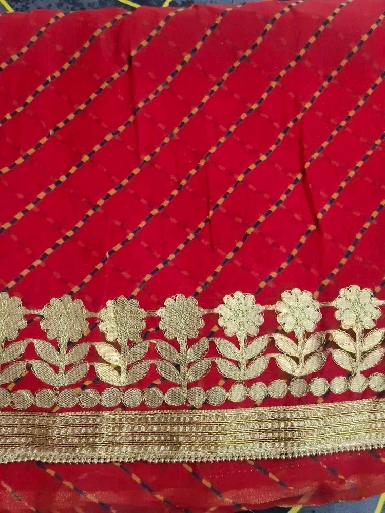 Red Saree with Gold Border