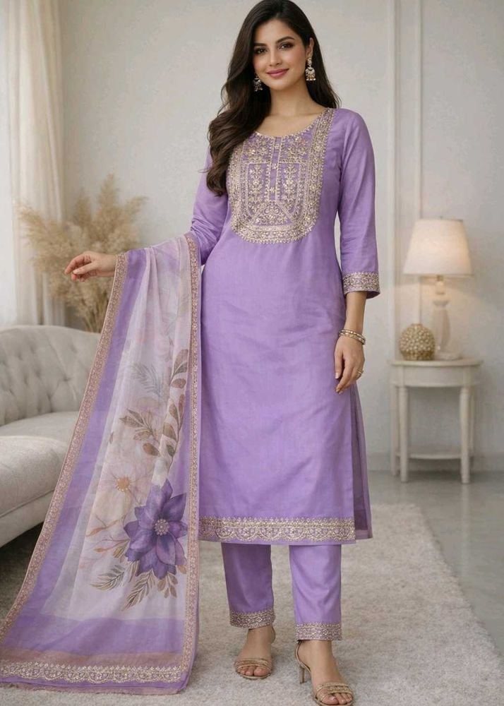 Elegant Lavender Kurta Set with Dupatta