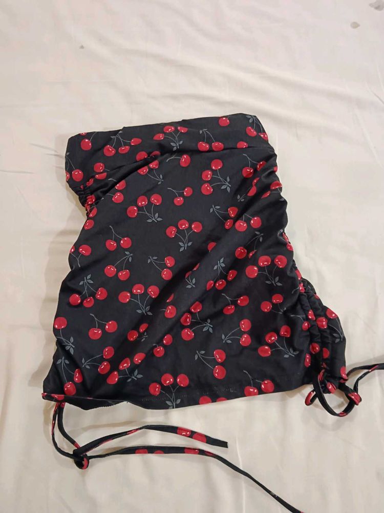 Cute Cherry Print Ruched Mini Skirt
